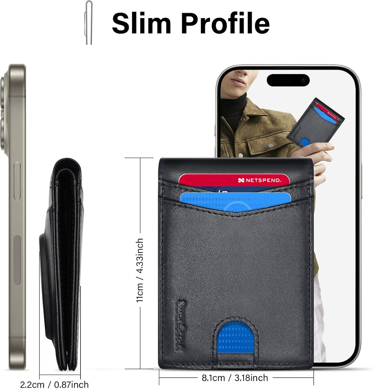 SwanScout Wallet for Tile Pro (2022), Cash Pocket Version, RFID Blocking Genuine Leather Bifold Wallet with Gift Box (Not Include Tracker)