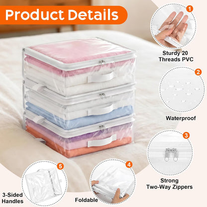 Clear Storage Bags with Zipper Handles, Sheet Organizers and Storage