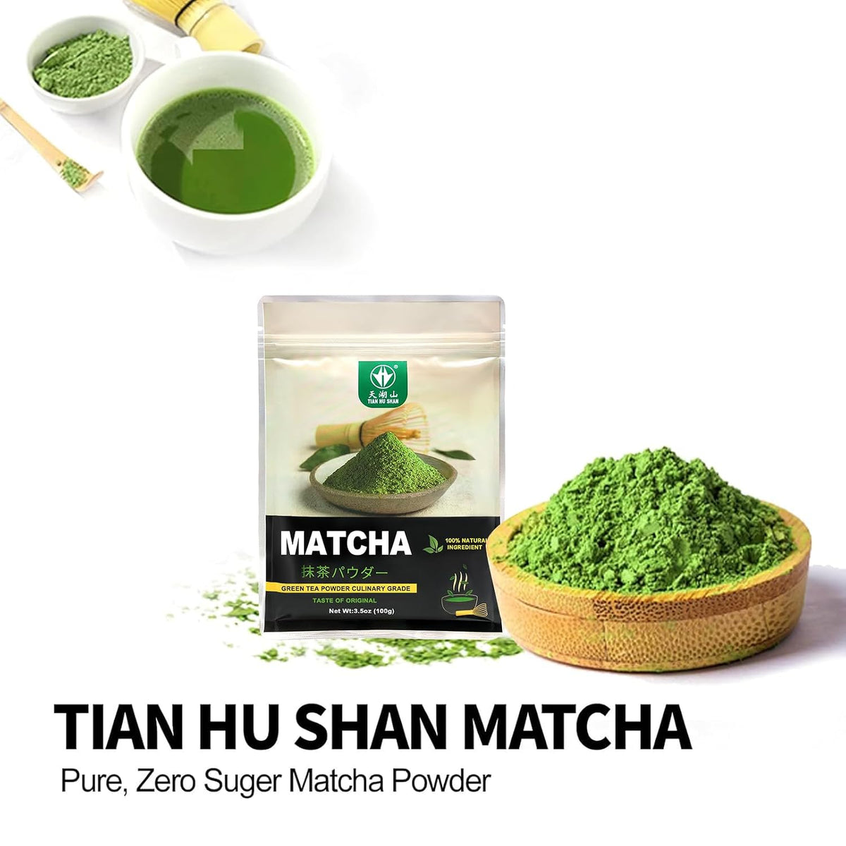 TIAN HU SHAN Matcha Powder 3.5oz/100g Culinary Macha for Latte Baking