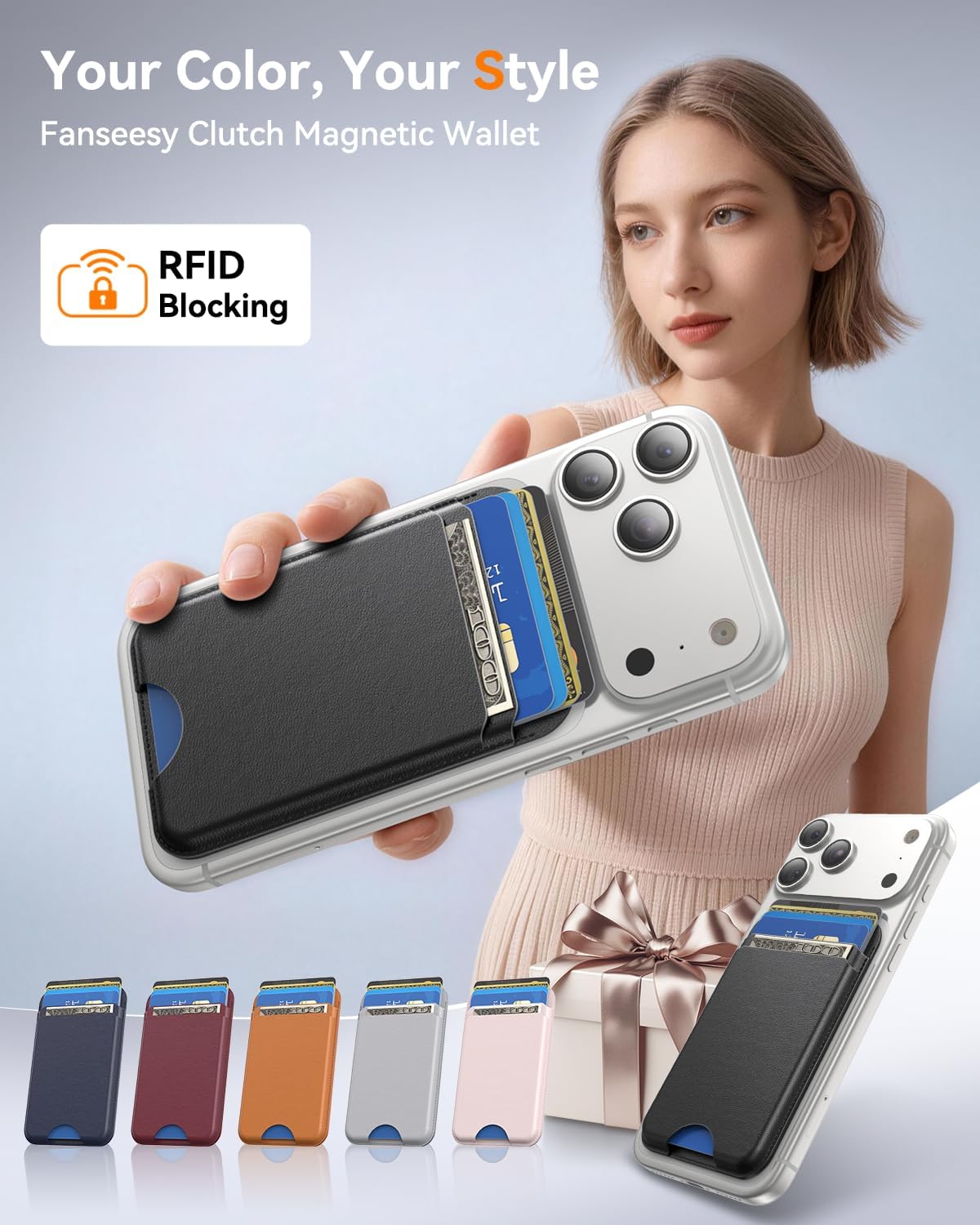 for MagSafe Wallet, Works with Apple Find My,4 Card Holder, Magnetic Phone Wallet for iPhone 18/17/16/15/14/13/12 Pro Max Air Plus Series, RFID Blocking Vegan Leather,Black