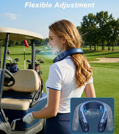 Neck Fan Air Conditioner with 2 Ice Cooling Plates, Portable Neck Fans Blow Cold Air Rechargeable,Personal Neck Cooler Wearable AC Travel Fan Dual Turbo Airflow for Outdoor Beach Golf Office Women Men