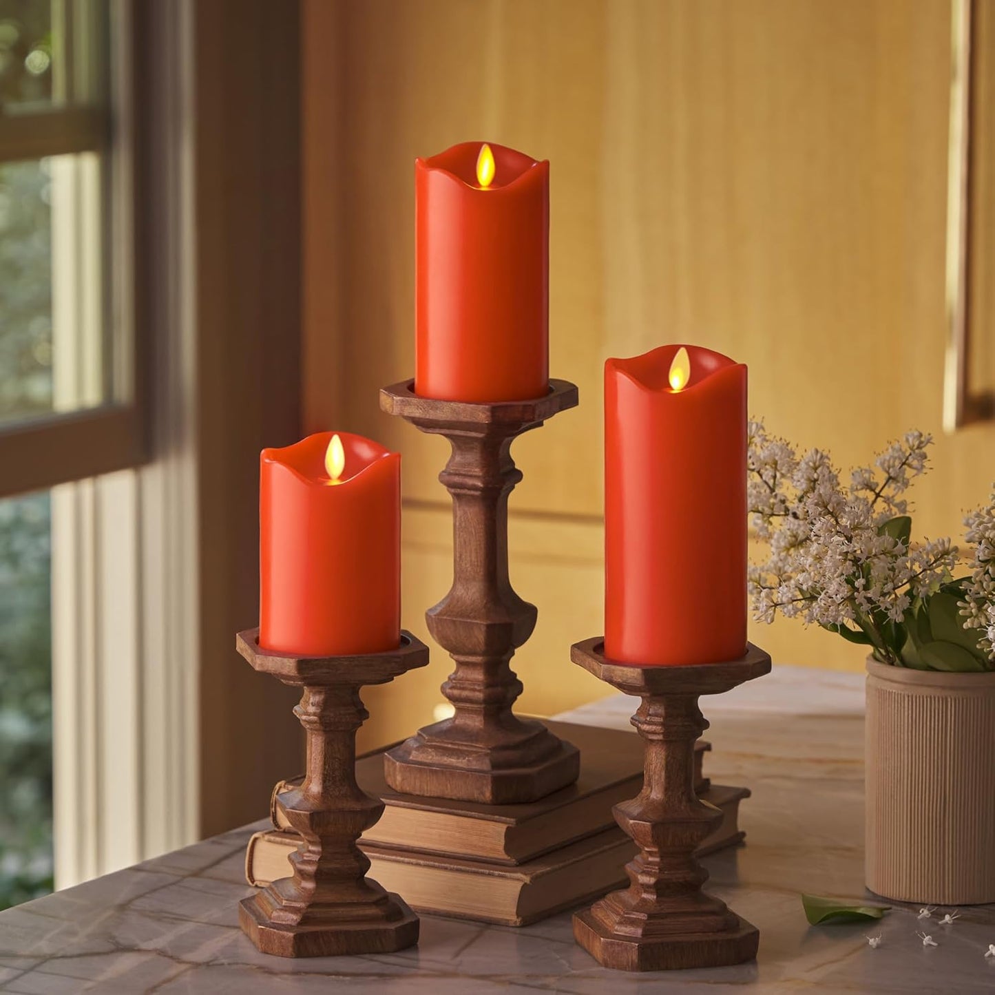 Matchless Candle Co. by Luminara Set of 3 Flameless LED Pillar Candles, Real Wax, Moving Flame (3x4.5, 3x5.5, 3x6.5 Inch, Unscented)