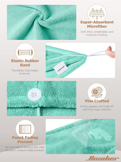 Hicober Microfiber Hair Towel Wrap, Fast Drying Hair Towels for Women, Soft Lightweight Quick Dry Turban for Curly & Long Hair–3 Pack(Blue/Grey/Pink)
