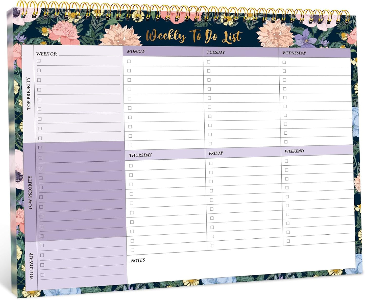 Taja Weekly To Do List Notepad with 52 Undated Sheets（8.5"×11"）- Weekly Desk Planner for Women & Man, Work and Home -1 Pack Violet Dream