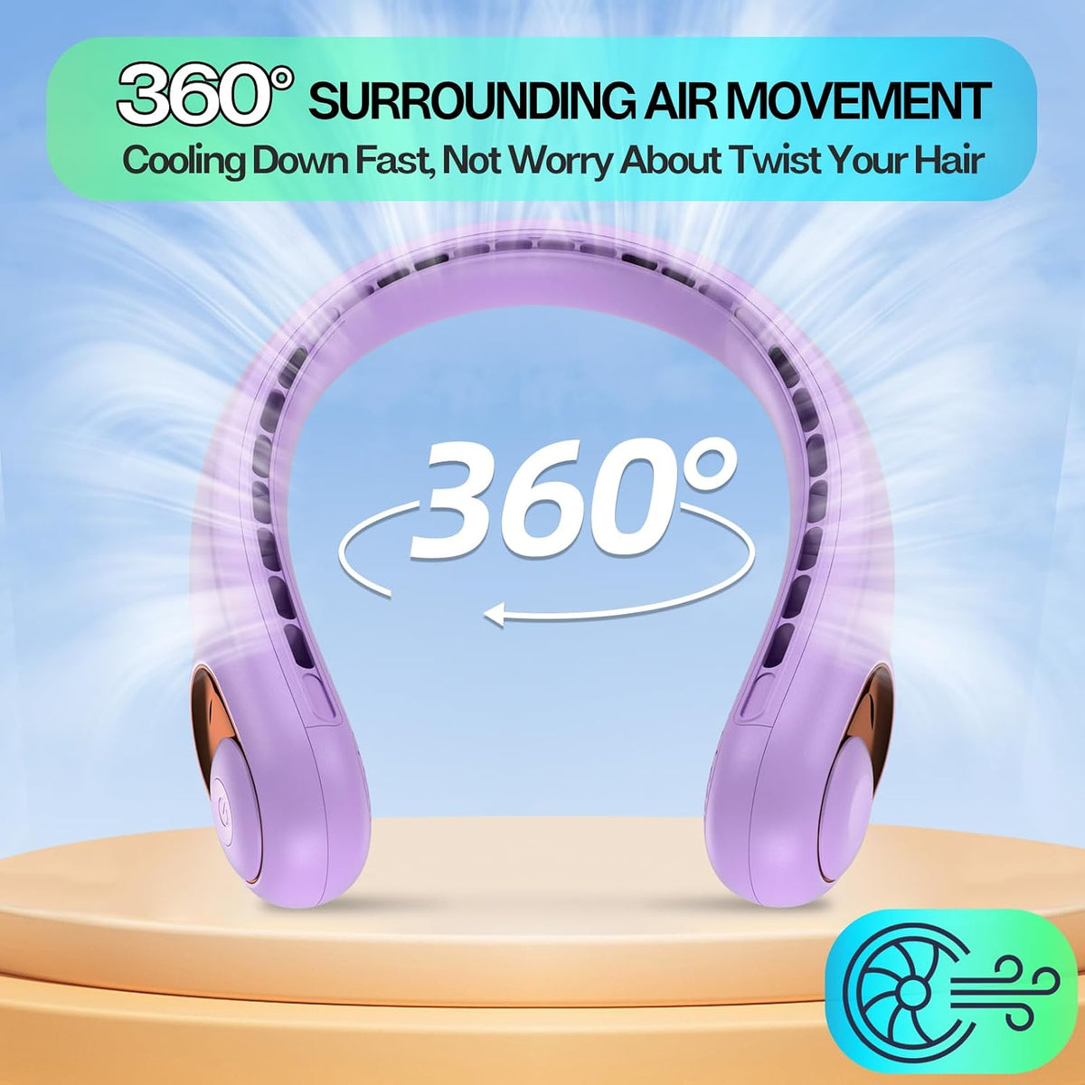 KIDEE Neck Fan, Portable Bladeless Neck Fans, Upgrade 360° Airflow, Super Quiet, 3 Speeds, 4000mAh Personal Wearable Neck Fan, Upgraded Cooling Air Volume USB Rechargeable Hands Free Fan