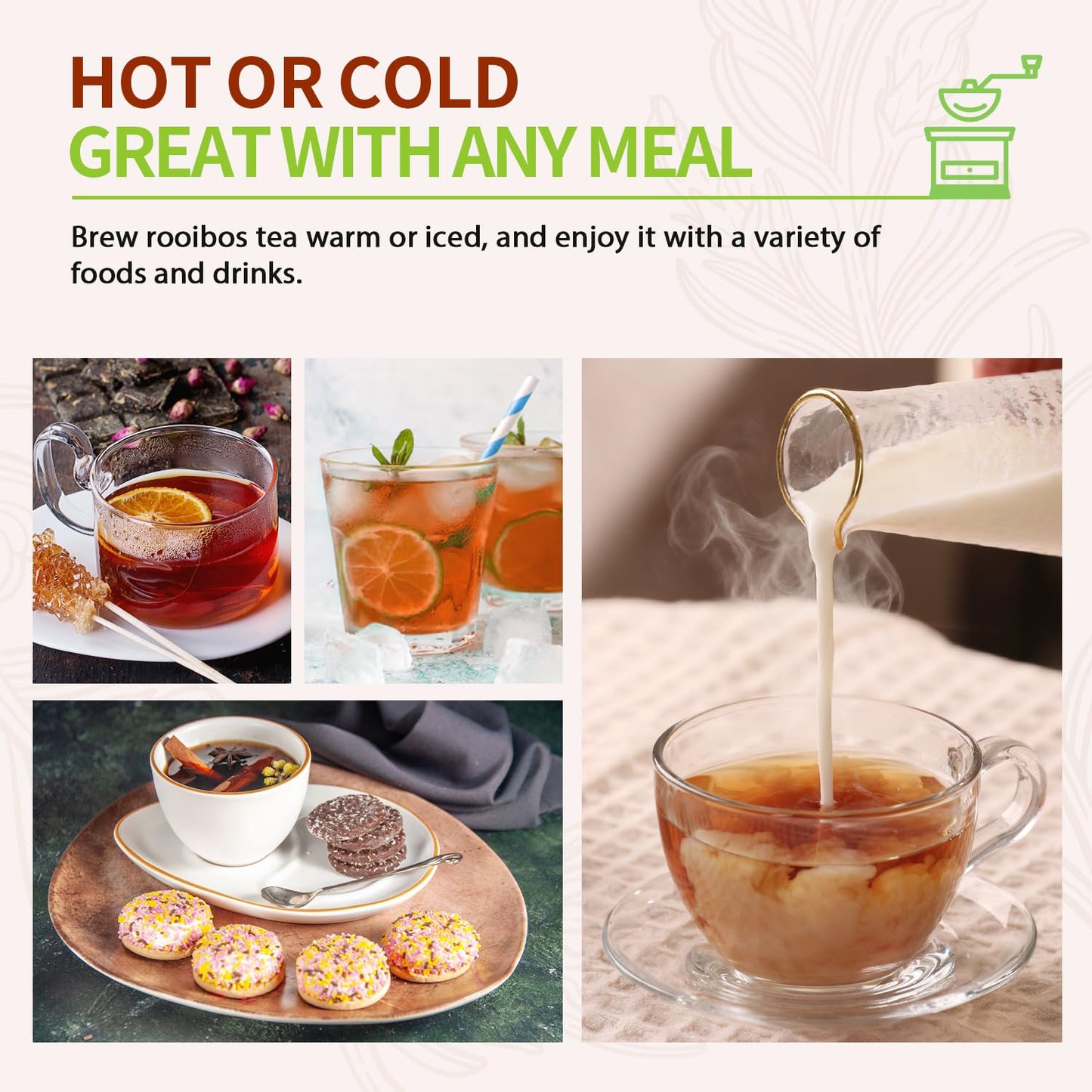 Soeos Organic Rooibos Tea, 100 Teabags, Naturally Caffeine Free, USDA and Non GMO Certify, Smooth and Robust Flavor, Excellent for Hot or Iced Brew, 9oz (250g)