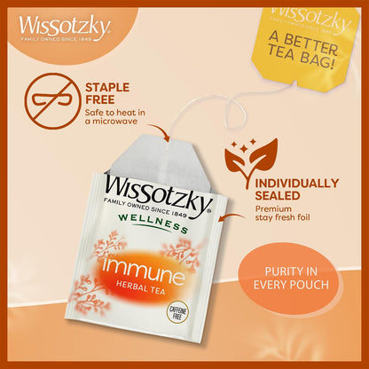 Wissotzky Wellness Immune Herbal Tea, 20 Tea Bags | Caffeine Free | With Ginger, Turmeric, Echinacea & Lemon | Herbal Tea for Immune Support & Daily Wellness | Bright, Invigorating Flavor