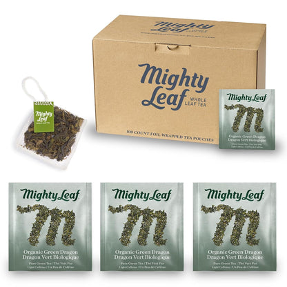 Mighty Leaf Organic Green Dragon Tea – 100 Count Whole Leaf Green Tea Bags – Smooth & Earthy Flavor – Premium Silk Pouches for Wellness and Natural Energy