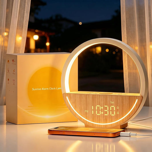 Vivilumens Sunrise Alarm Clock - Gentle Wake Up White Noise Sound Machine Alarm Clocks with 20 Soothing Sounds for Bedroom, Dual Alarms for Heavy Sleepers, Touch Control Night Light, Snooze, Timer