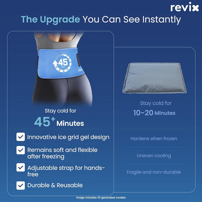 REVIX Ice Pack for Injuries Reusable, 14 × 7" Gel Cold Compress with Strap