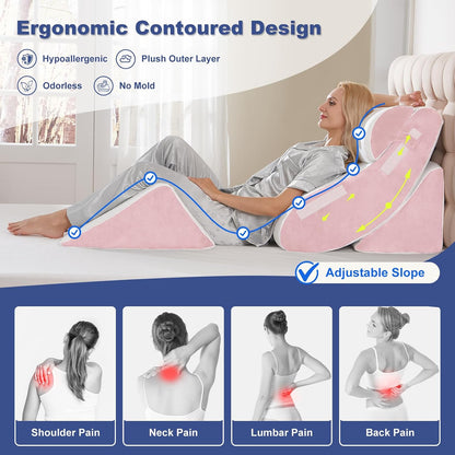 4PCS Orthopedic Bed Wedge Pillow Set for Sleeping, Post Surgery Foam Support Pillows for Back, Neck and Leg Pain Relief, Adjustable Triangle Pillow – Acid Reflux, GERD & Snoring Recovery, White Grey