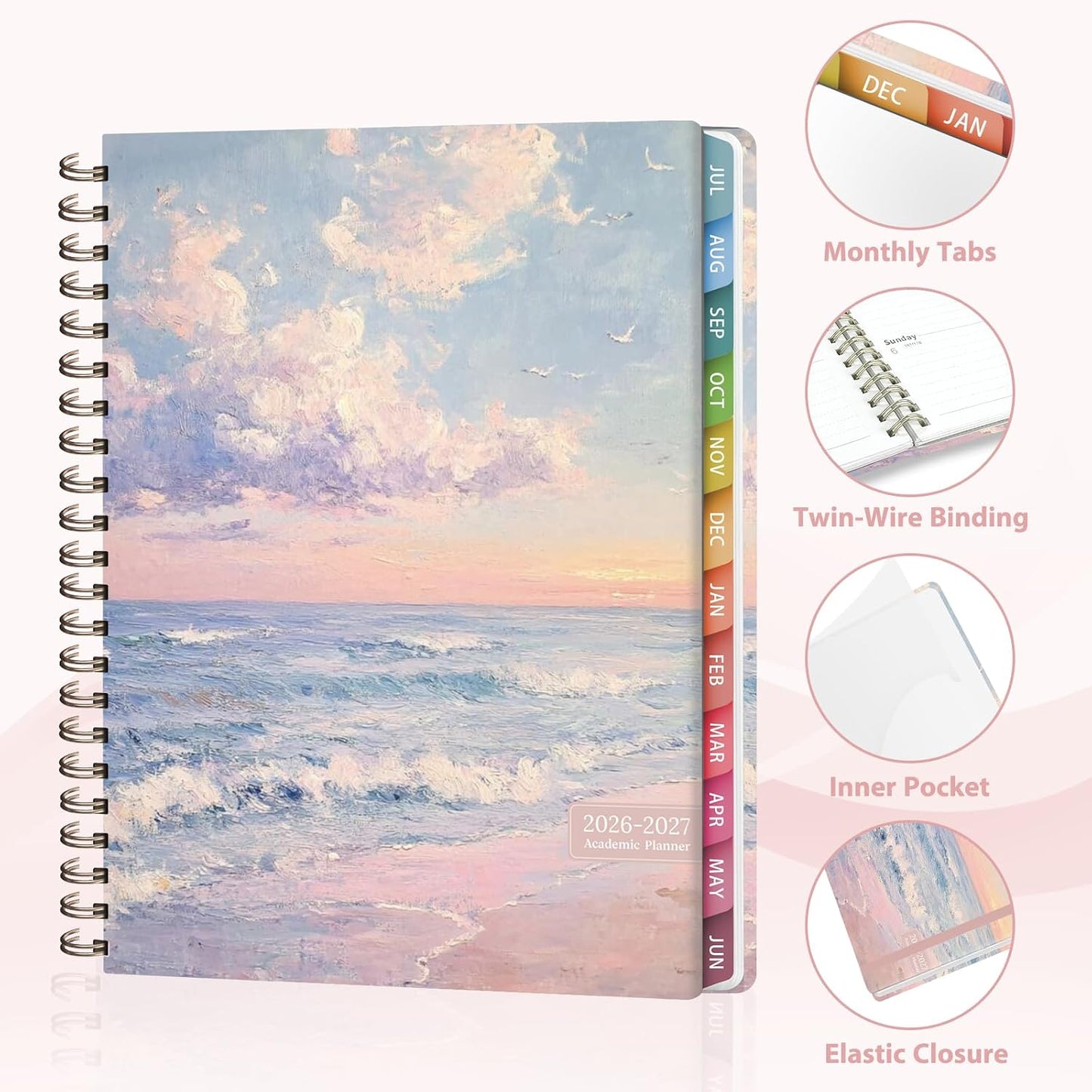 Planner 2026-2027, Weekly and Monthly Calendar Planner, JUL 2026 - JUN 2027 | A5(6.3'' x 8.5''), Hardcover, Agenda Book, Sprial Bound, Inner Pocket, Office and School Use
