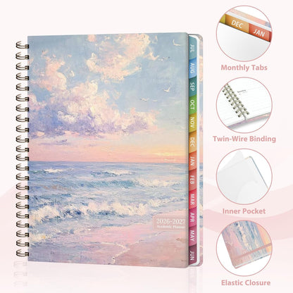 Planner 2026-2027, Weekly and Monthly Calendar Planner, JUL 2026 - JUN 2027 | A5(6.3'' x 8.5''), Hardcover, Agenda Book, Sprial Bound, Inner Pocket, Office and School Use