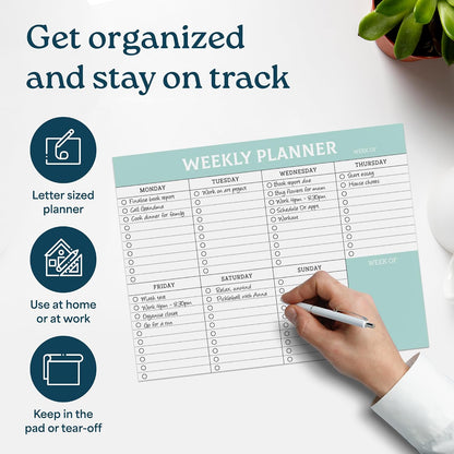 Large Weekly Planning Pad and Matching Notepad, 52 Letter Size Tear-Off Sheets, 8.5” x 11” Undated Weekly Desk Planner Pad, Daily Schedule, Daily To Do List, Notes, Goals For Work and Home
