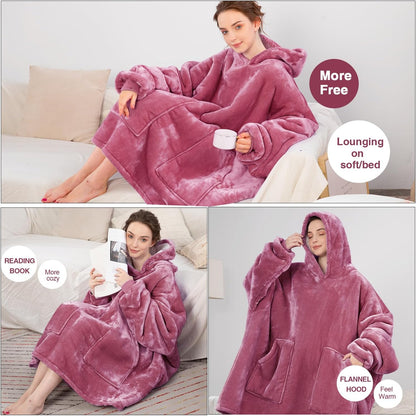 Aemicion Strawberry Blanket Hoodie,Oversized Sherpa Wearable Hooded Blanket,Warm Cozy Sweatshirt Gifts for Women Girls Adult