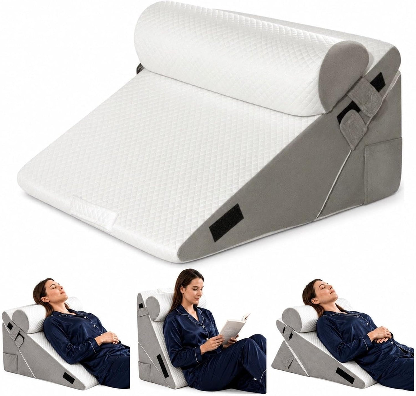10-in-1 Adjustable Design 3PCS Wedge Pillow for Sleep Apnea, Wedge Pillow for Acid Reflux Relief, Orthopedic Headboard Bed Wedge Pillow for Sleeping, Neck & Back Support for Snoring and Reading