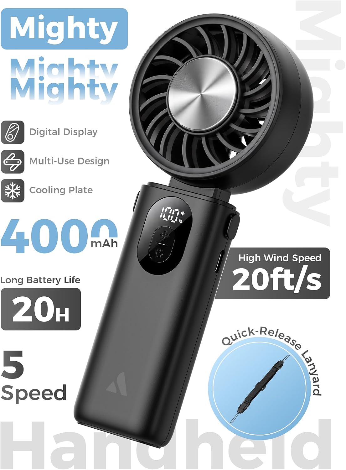 Aecooly Mighty Portable Handheld Fan | 20H Max Cooling | 3 Flexible Modes