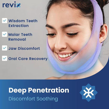 REVIX Wisdom Teeth Ice Pack Head Wrap with 3D Sewing Jaw Ice Pack for Face Oral Surgery Pain Relief for TMJ, Tooth Extraction & Teeth Removed, Extra Snug Fit with 4 Hot Cold Gel Packs Reusable, Black