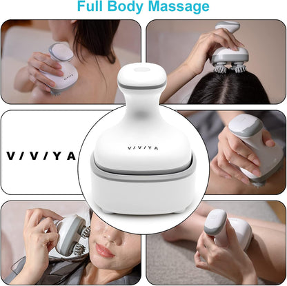 VIVIYA Electric Scalp Massager, Portable Rechargeable Head Massager with 8 Removable Massage Claws, Waterproof Handheld Hair Scalp Scratcher for Full-Body Massage and Stress Relax