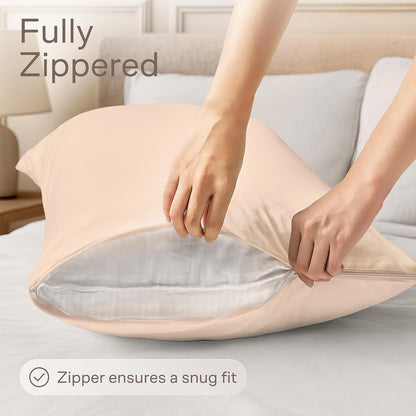 Ultra Soft Pillow Protectors with Zipper Standard Size - Set of 8 Breathable Pillow Covers - 100% Protection Against Stains, Dust & Dirt - Machine Washable (White)