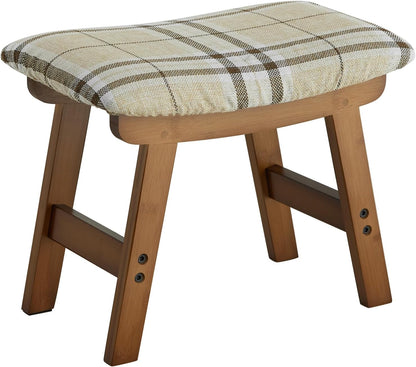 Foot Stool Ottoman Foot Rest Under Desk,Small Stool for Living Room, Bedroom and Kitchen (Brown Legs - Beige Stool Surface)