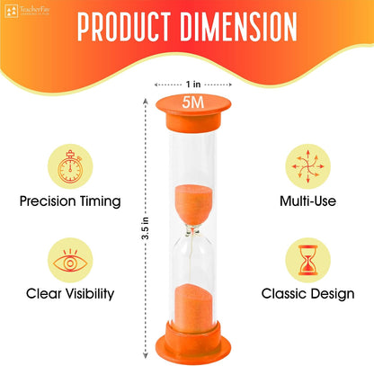 Sand Timer for Kids Set of 3 Small Colorful Hourglass Acrylic Covered Clock 1Min 2Min 5Min for Classroom, Home & Kids Room