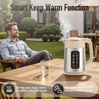 Mecity Electric Kettle 1.7L Touch Screen Temperature Control Water Boiler, No Plastic Contact with Water. 6 Preset Temperature Programs, 2 Hours Keep Warm, Auto Shut Off, Dark Grey