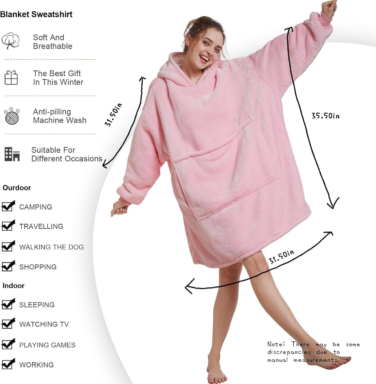Aemilas Wearable Blanket Hoodie - Warm Sherpa Blanket Sweatshirt as Gifts for Adult Women Mom Men, One Size Fits All