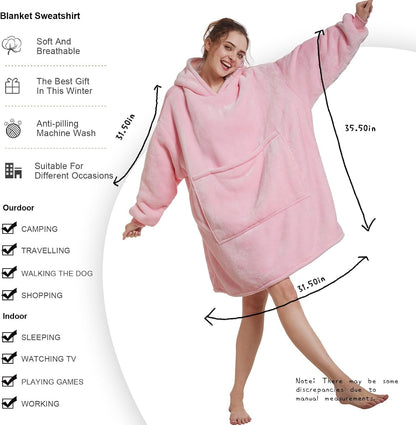 Aemilas Wearable Blanket Hoodie - Warm Sherpa Blanket Sweatshirt as Gifts for Adult Women Mom Men, One Size Fits All