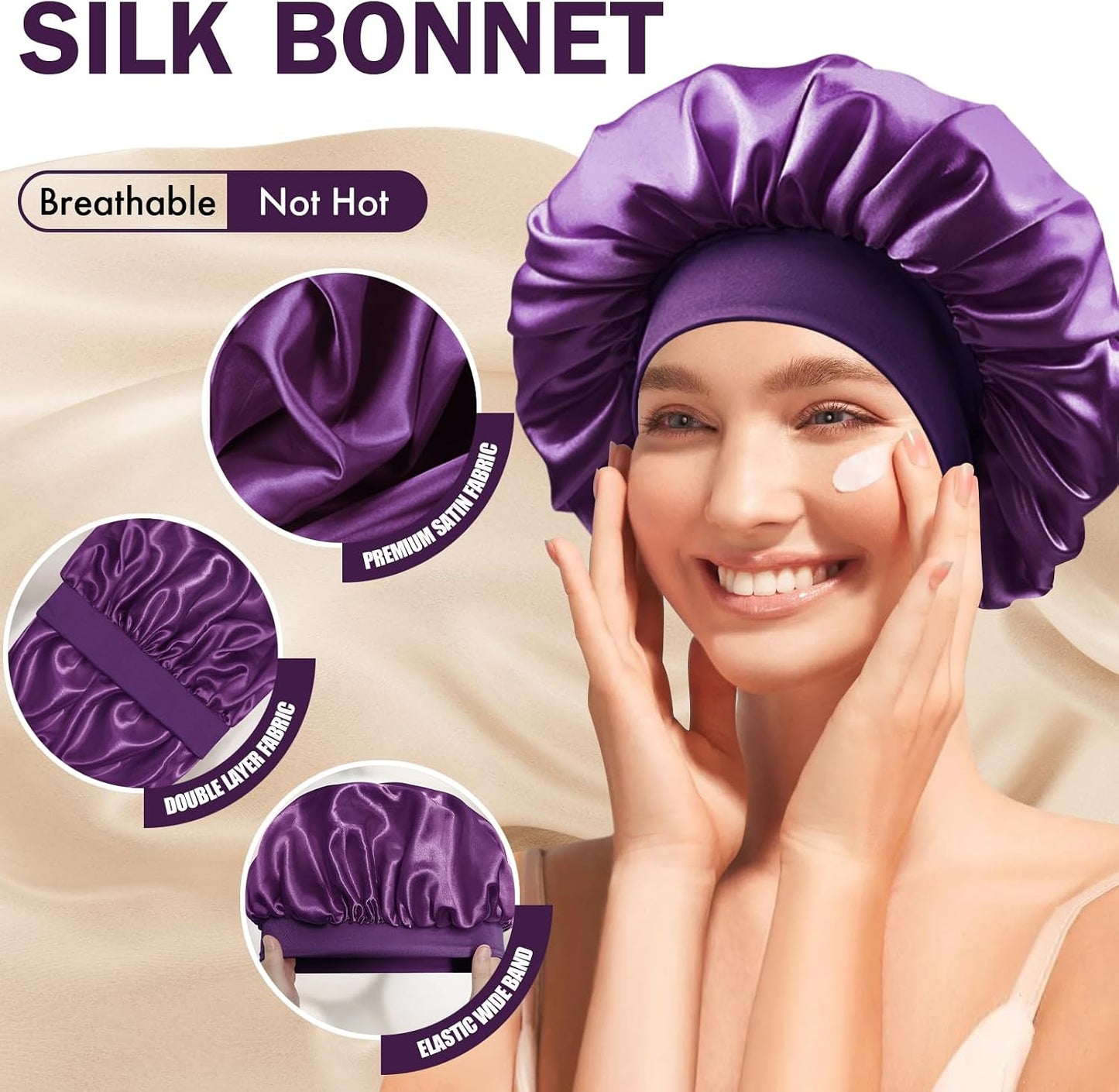 Satin Silk Bonnet for Sleeping, Double Layer Silk Sleep Cap for Men & Women, Soft Satin Lined Bonnet for Curly Hair