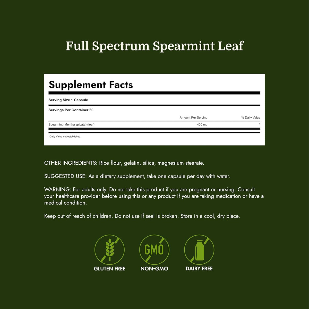Swanson Spearmint Leaf Digestive Supplement, 400 mg (60 Capsules)