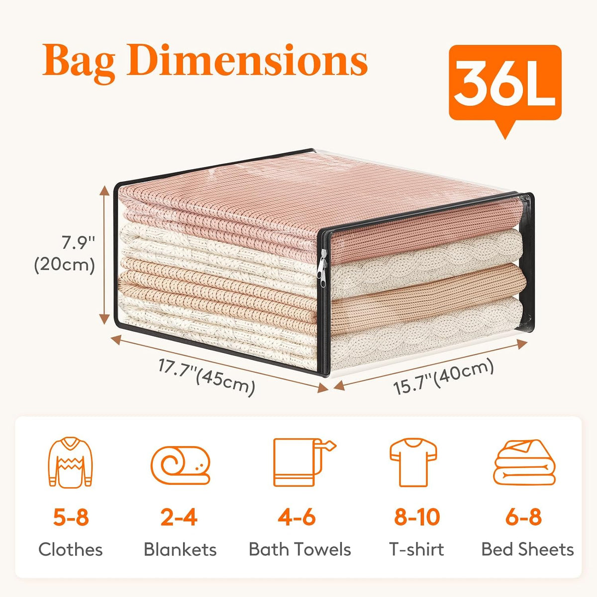 Lifewit 14L Clear Sheet Storage Bags with Zipper 6 Pack, Plastic Sweater Storage Bins for Clothing, Vinyl Foldable Clothes Containers Organizers for Closet, Blankets, Bedding 15.7 x 13.8 x 3.9 Inch