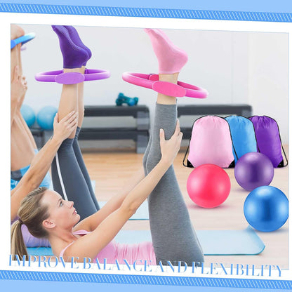 Poen Pilates Equipment Kit for Home Workout Pilates Ring and Ball Set for Women 12'' Circle Yoga Fitness Essentials Kit with Resistance Bands, Yoga Strap, Socks,Bag