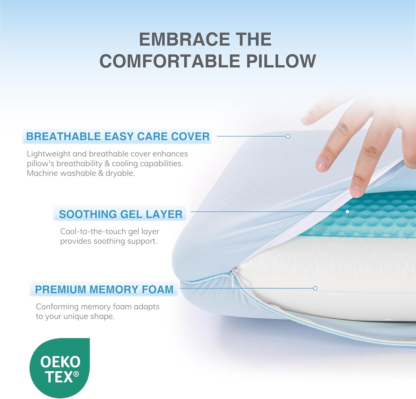 EGOHOME Cooling Gel Memory Foam Pillow - Reversible Cooling Cover, Neck Support for Side, Back and Stomach Sleepers, Removable & Machine Washable, All-Season Comfort, Standard Size, Purple