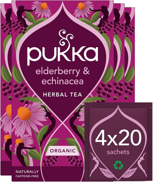 Pukka Organic Elderberry and Echinacea with Elderflower 20 Tea Bags (Pack of 4)