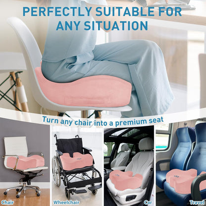 BlissTrends Seat Cushion with Velvet Cover, Thick Memory Foam Cushions for Office Chair, Car Seat, Airplane, Relieving Pressure Tailbone Sciatica Back Pain for Long Sitting, Car Drivers 4.7in Black