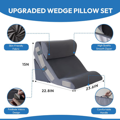 Ahpmeoa 3PCS Wedge Pillow Set for After Surgery, Back Pillow for Bed Sitting up, 10-in-1 Foam Wedge Pillow for Acid Reflux & Back Pain Relief, Post Surgery Pillow for GERD & Snoring, White