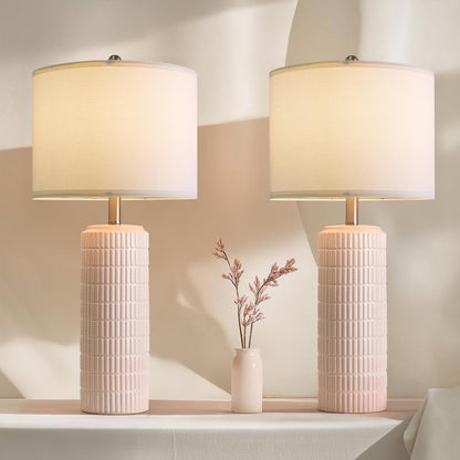 PoKat 23" Modern Ceramic Table Lamp Set of 2 for Living Room White Desk Lamps for Bedroom Farmhouse Bedside Nightstand Lamp House Warming Gifts New Home Decor End Table Lamps Gifts for Women Mom Beige