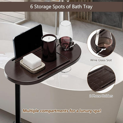 3 Layer Bathtub Tray Table,Bamboo Swivel Bathtub Side Table Height Adjustable,Freestanding Bathtub Tray for Tub Against Wall,Bathtub Accessories&Bathroom Organizer for Luxury Home Spa (Black)