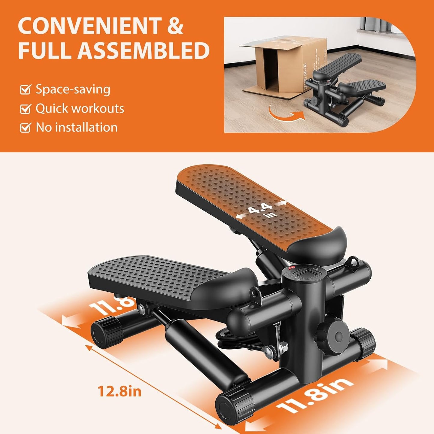 Sweetcrispy Mini Stair Steppers with Resistance Bands for Exercise at Home, Portable Exercise Twist Stepper Machine for Full Body Workout, 300LBS Capacity