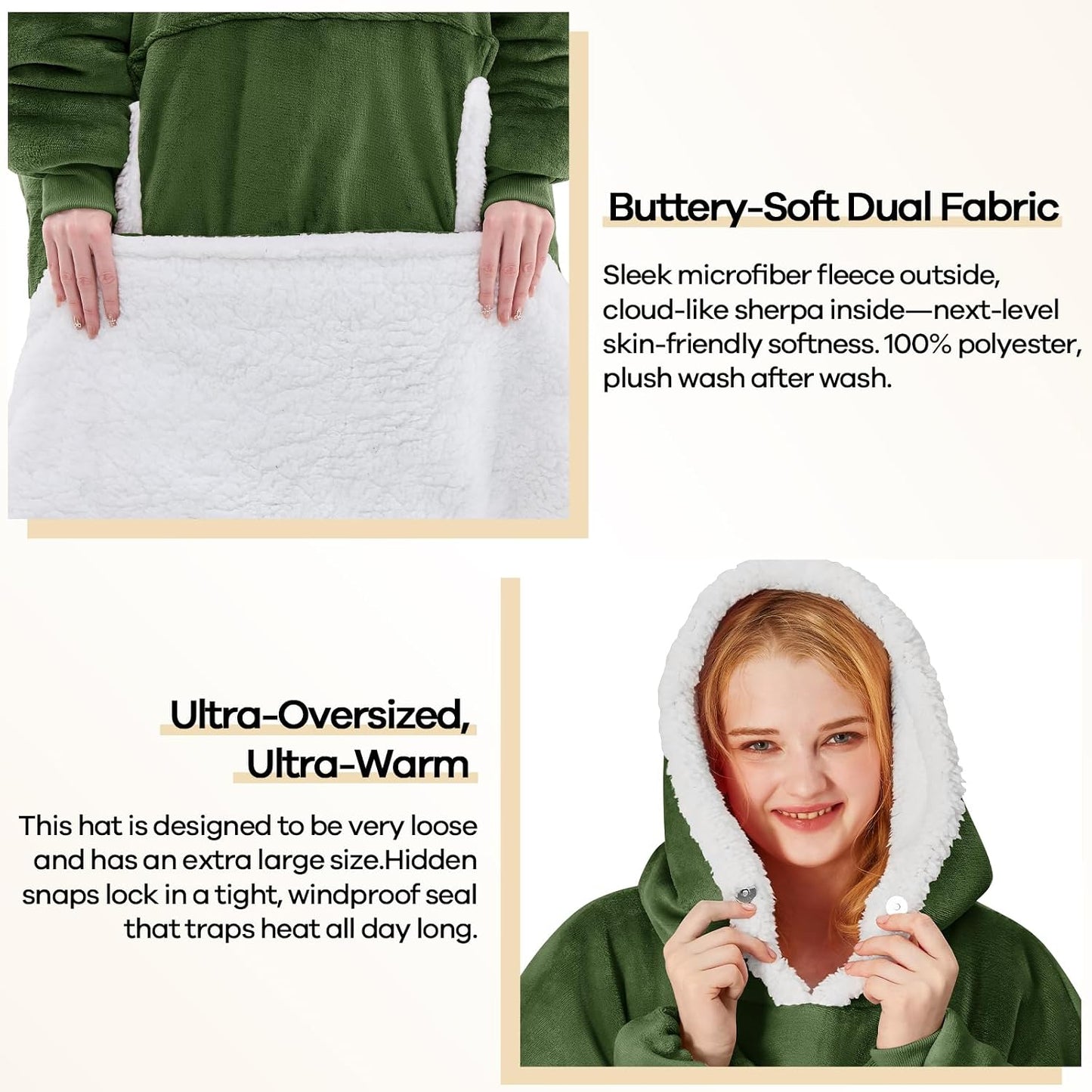 yescool Wearable Blanket Hoodie, Flannel Sherpa Fleece Blanket Sweatshirt for Adults Women Men,One Size Fits All - Colors B