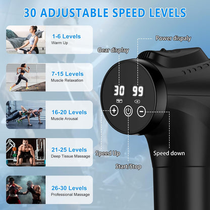 APHERMA Massage Gun, Muscle Massage Gun for Athletes Handheld Electric Deep Tissue Back Massager, Percussion Massage Device for Pain Relief with 30 Speed Levels 9 Heads