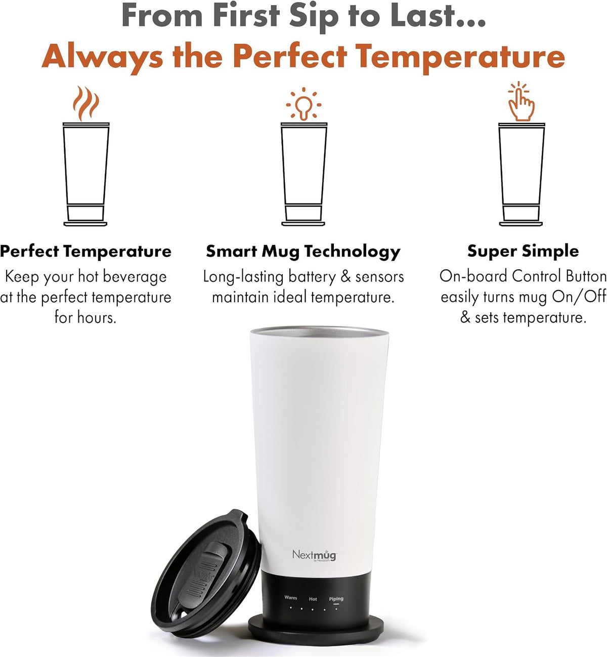 Nextmug Go - Temperature-Controlled, Self-Heating Travel Mug