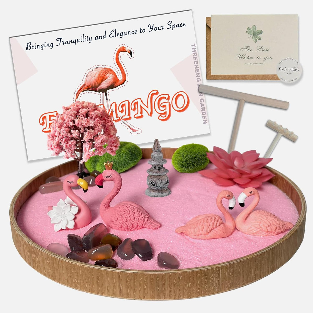 Flamingo Zen Garden for Desk, Pink Sand Art Kit