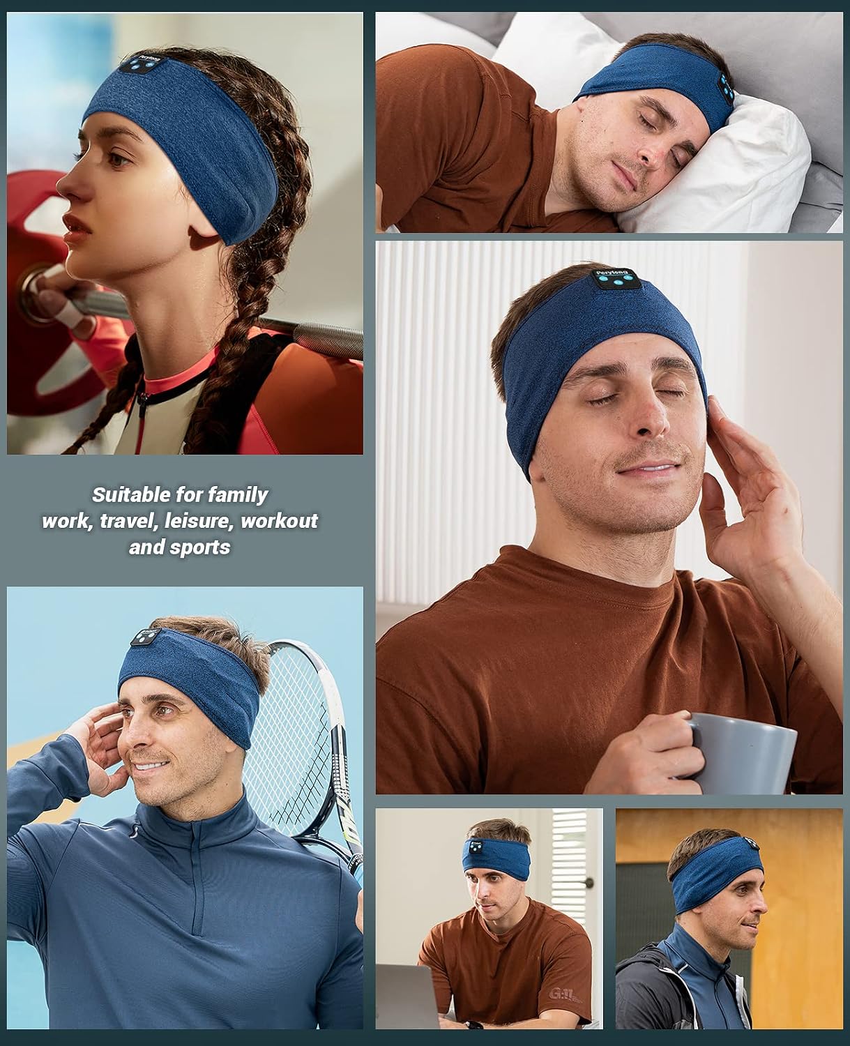 Perytong Sleep Headphones Wireless, Bluetooth Sports Headband Headphones with Ultra-Thin HD Stereo Speakers Perfect for Sleeping,Workout,Jogging,Yoga,Insomnia, Air Travel, Meditation (Grey)