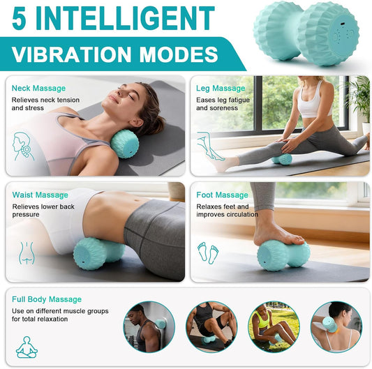 HODEMI Vibrating Peanut Massage Ball with Heat, Deep Tissue Trigger Point Massager for Back, Neck & Spine, Double Lacrosse Design for Myofascial Release & Muscle Relaxation