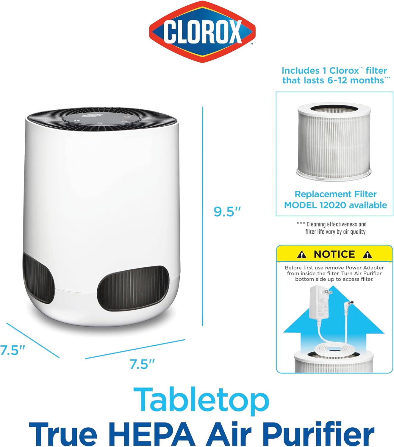 Clorox Air Purifiers for Bedroom Home, True HEPA Filter, Small Rooms Up to 200 Sq Ft, Removes 99.9% of Mold, Viruses, Wildfire Smoke, Allergens, Pet Allergies, Dust, AUTO Mode, Whisper Quiet