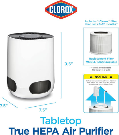 Clorox Air Purifiers for Bedroom Home, True HEPA Filter, Small Rooms Up to 200 Sq Ft, Removes 99.9% of Mold, Viruses, Wildfire Smoke, Allergens, Pet Allergies, Dust, AUTO Mode, Whisper Quiet