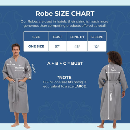 Monarch Square Waffle Spa Kimono Robe for Men or Women