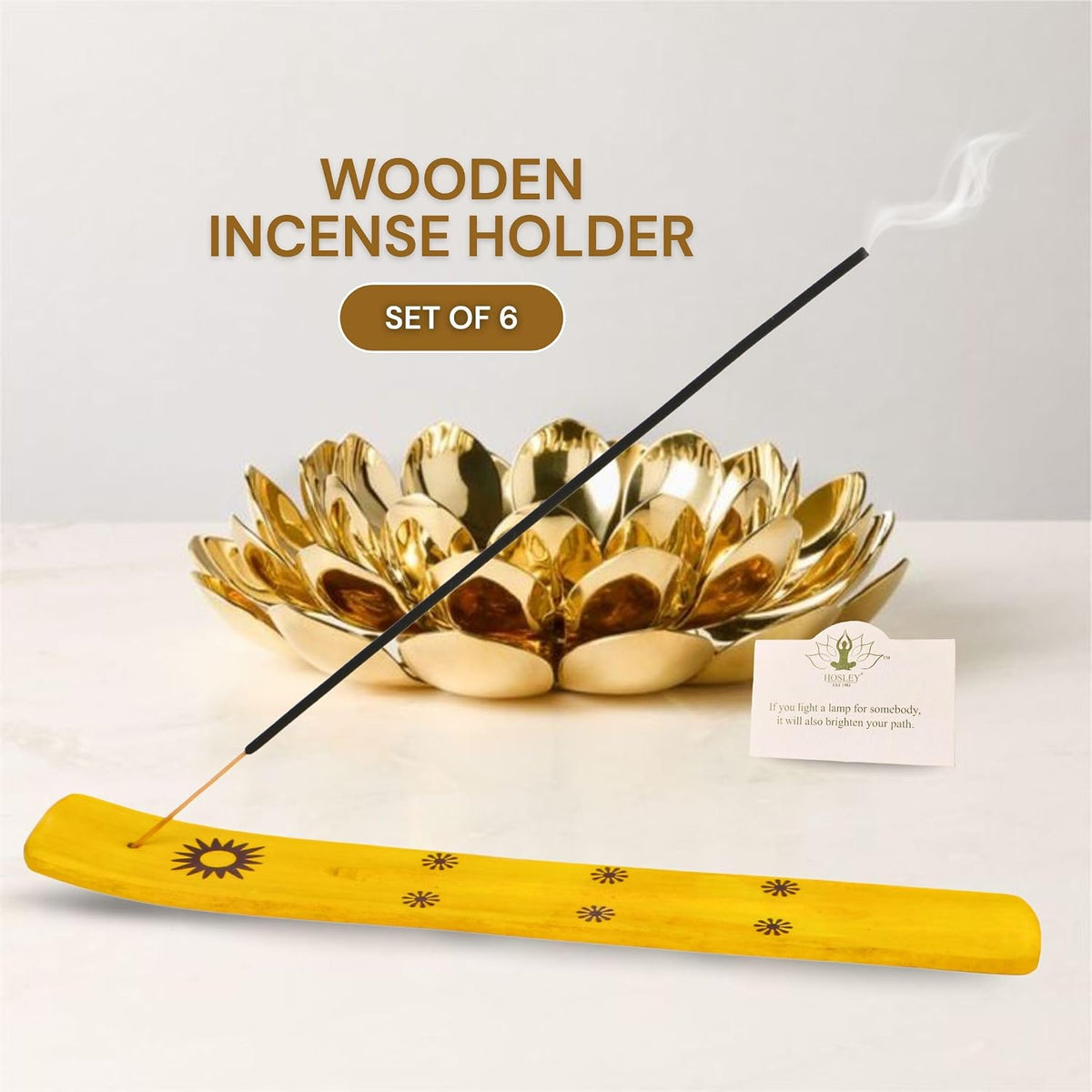 Hosley Wood Incense Holder Sun 10 Inches Ideal Gift for Wedding, Aromatherapy, Zen, Spa, Reiki, Meditation